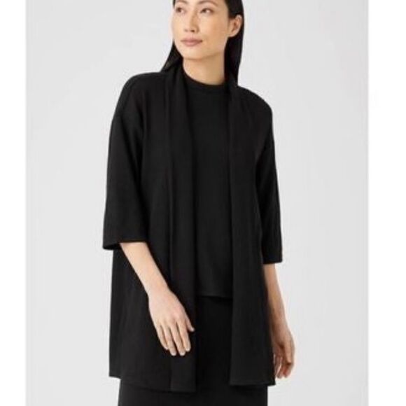Eileen fisher women’s Shawl collar black open front cardigan size medium - Picture 1 of 5